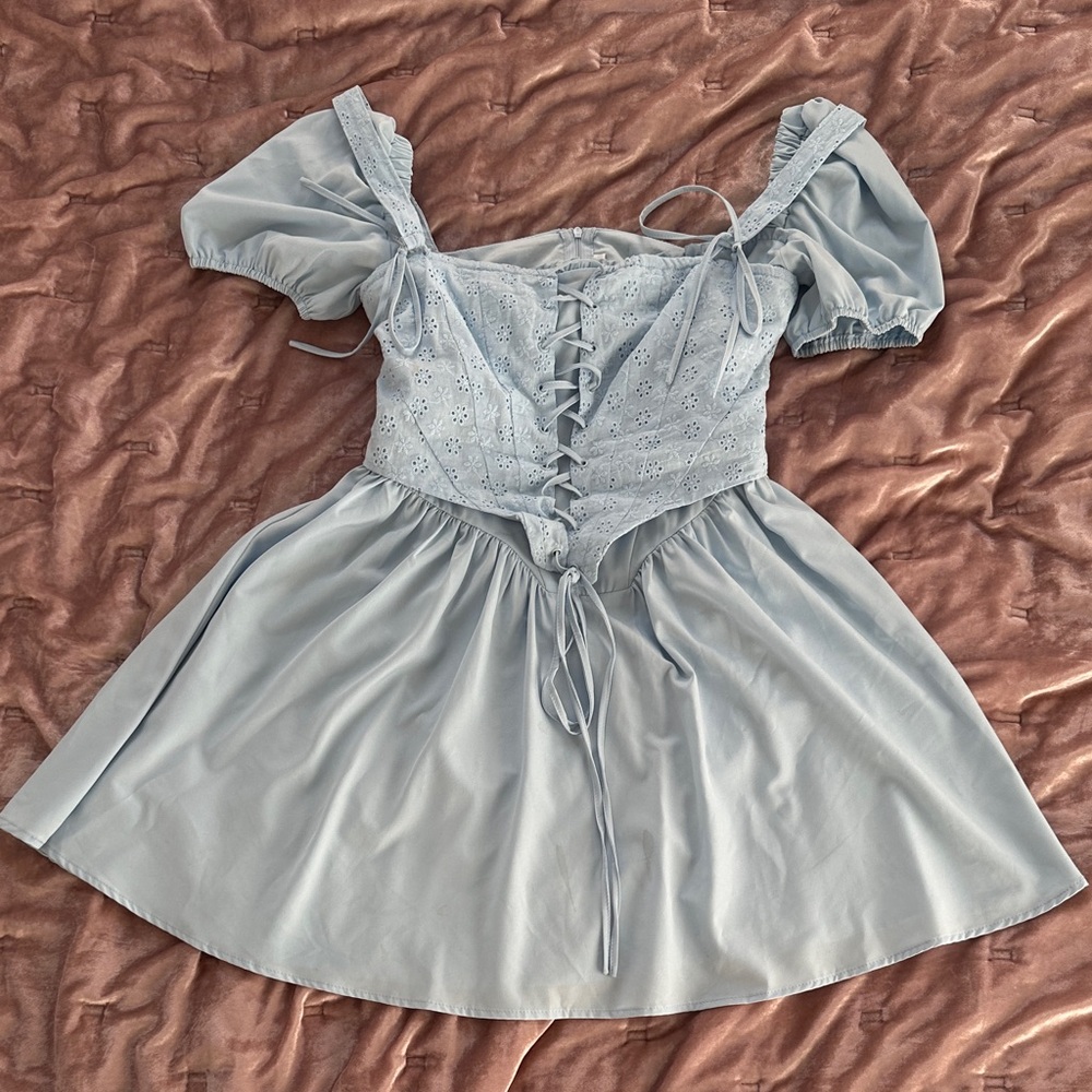 Light Blue Lace-Up Dress